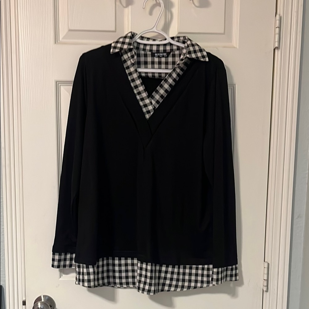 Chaps Black and White Checkered Blouse